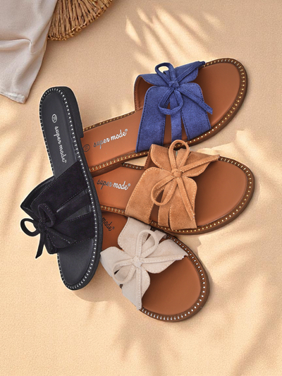 Royalfashion Dámské pantofle s plochou podrážkou a mašlí Gerber