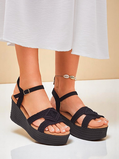 Royalfashion Dámské sandály na klínku pletené Sunny Day