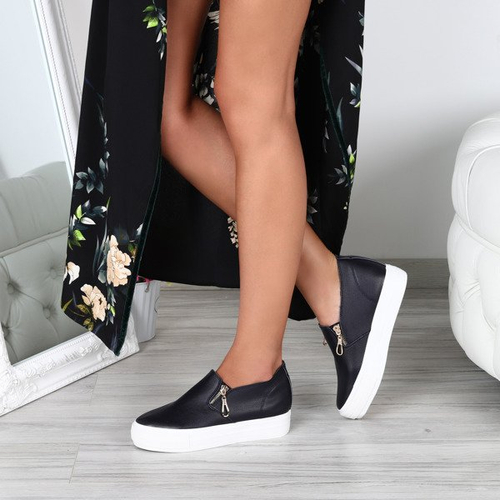 Granatowe tenisówki slip on z suwaczkami Carlee- Obuwie