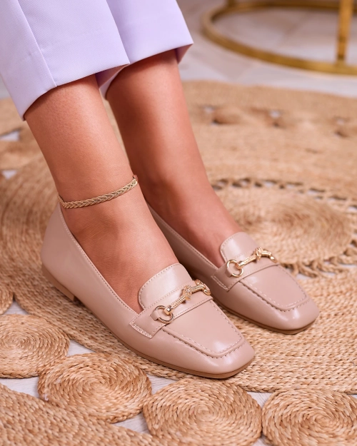 Royalfashion Світло-коричневі жіночі мокасини з золотим декором Olerika