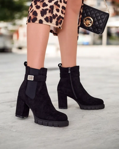 Dámské kotníkové černé boty Royalfashion s blokovým podpatkem Effo