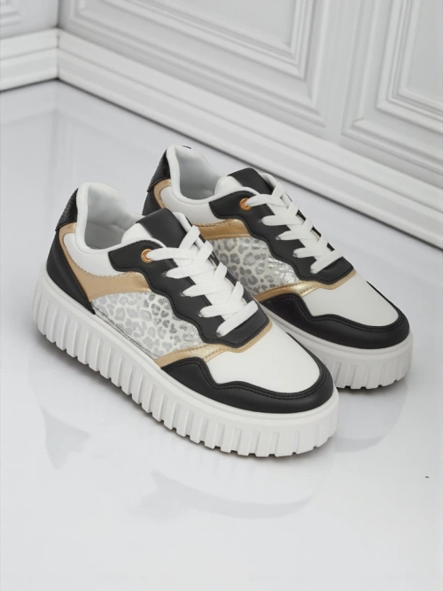 Жіночі снікерси Royalfashion Callista платформа чорні екошкіра розмір 40