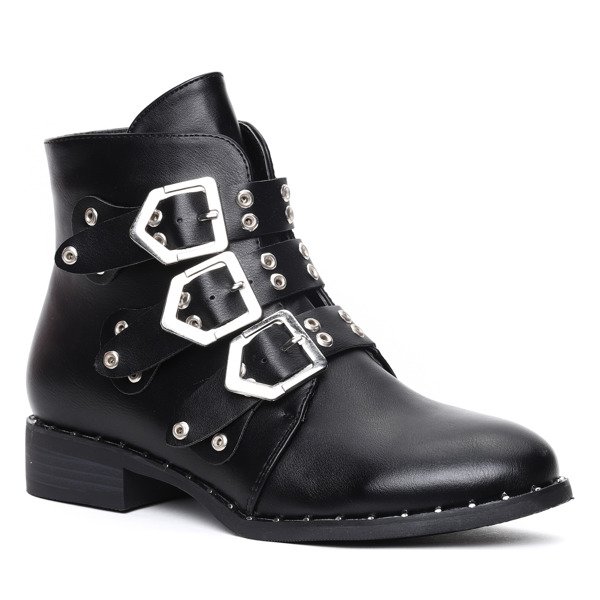 Czarne workery z trzema paskami Amaris- Obuwie