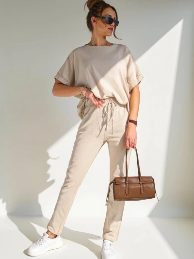 Royalfashion Жіночий котоновий комплект з короткими рукавами та прямими штанами