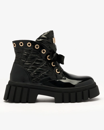 Royalfashion Prošívané lakované dámské černé kozačky Alefro