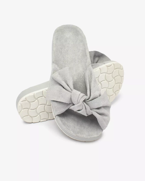Жіночі шльопанці з екозамші з бантом сірі Suui