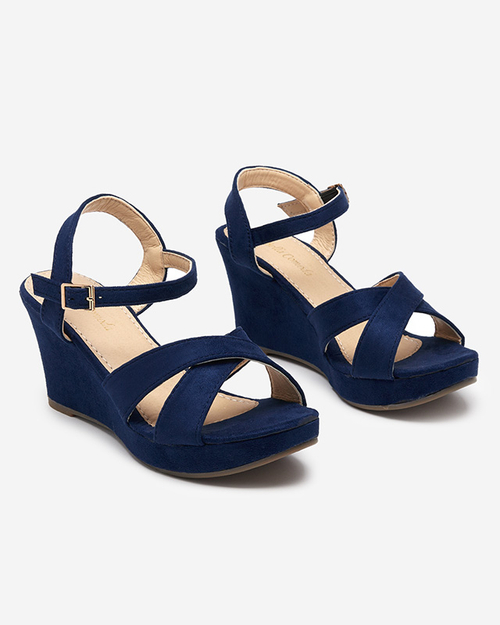 Темно-сині жіночі босоніжки на танкетці Deklis