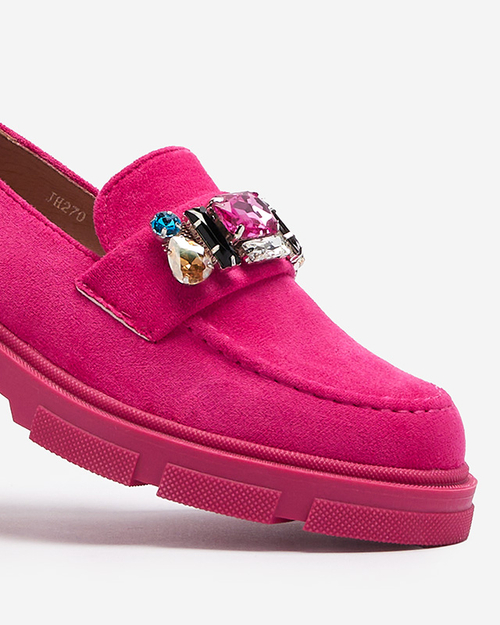 Жіночі мокасини з екозамші кольору фуксії з декоративними кристалами Alenns- Footwear