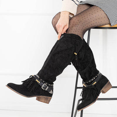 Černé dámské kovbojské boty s ozdobami Clarosai - Obuv