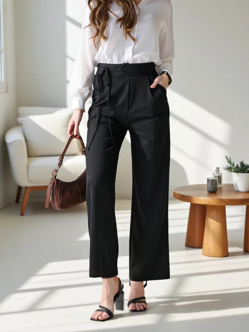 Royalfashion Широкі жіночі брюки з бічними зав'язками