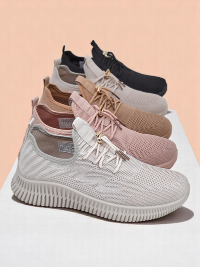 Aurelia Beige Royalfashion – Бежеві жіночі тенісні туфлі тканина на шнурівці