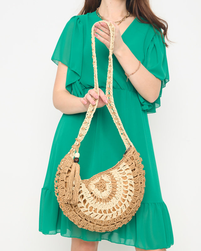 Dámská hnědá slaměná taška s ozdobnými střapci - Doplňky