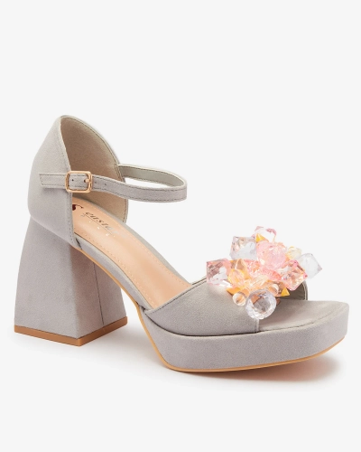Жіночі босоніжки OUTLET Royalfashion Grey на масивній шпильці з кристалами Celidi