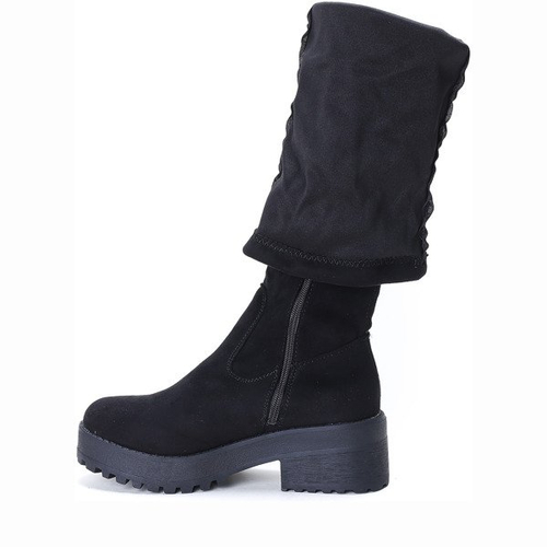 Czarne, długie kozaki na słupku 6 cm - Obuwie