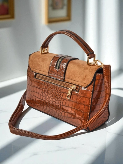 Жіноча Сумка Callista з екошкіри замші та патентної шкіри, коричнева