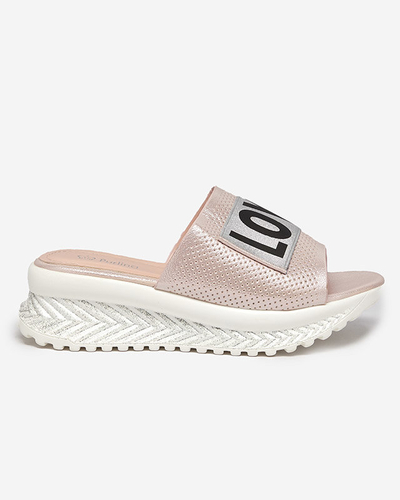Růžové lesklé dámské pantofle s nápisem Sosha- Footwear