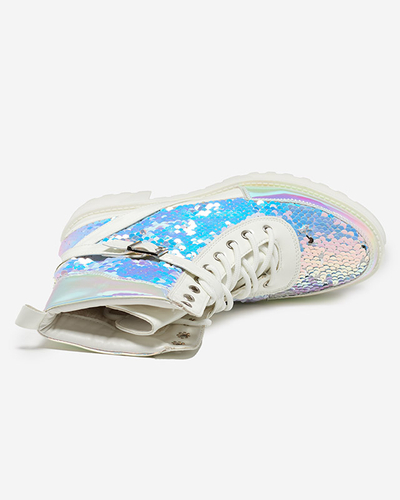 Bílé dámské kozačky s flitry od Impresa - Obuv