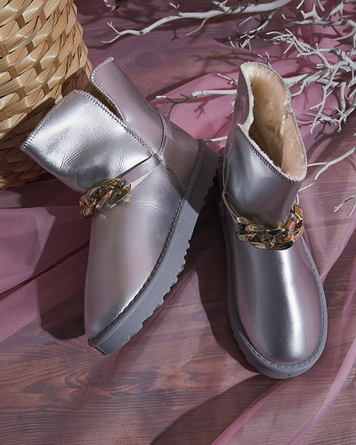 Dámské lakované sněhule z ekokůže ve stříbrné barvě Plerussi- Obuv