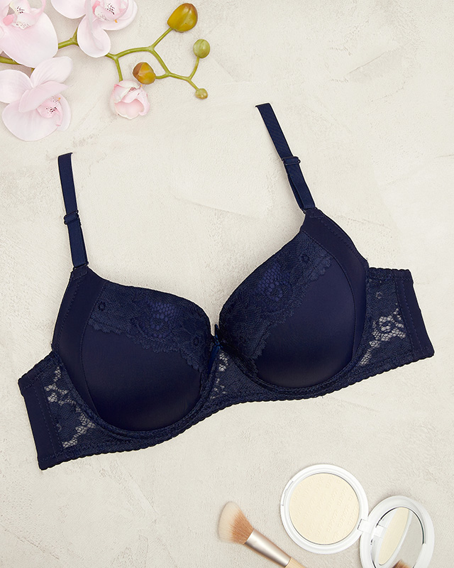 Námořnická modrá dámská podprsenka s krajkou - Spodní prádlo