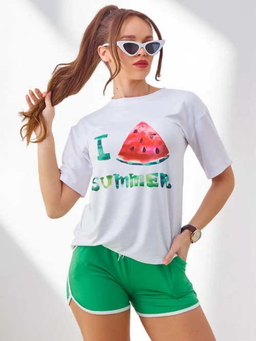 Royalfashion Жіночий спортивний комплект з футболкою та шортами Кавун