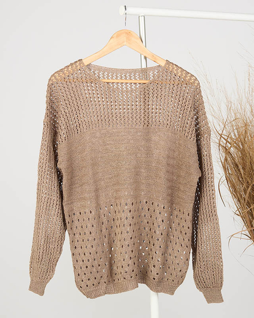 Коричневий жіночий ажурний светр - Одяг