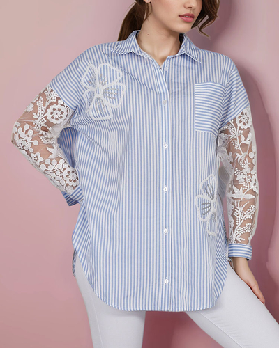 Royalfashion Dámská pruhovaná košile s krajkou