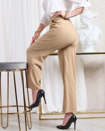 Royalfashion Světle hnědé dámské široké kalhoty