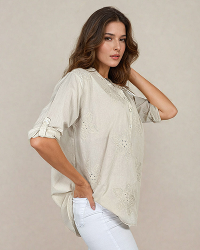Royalfashion Dámská oversize košile s výšivkou