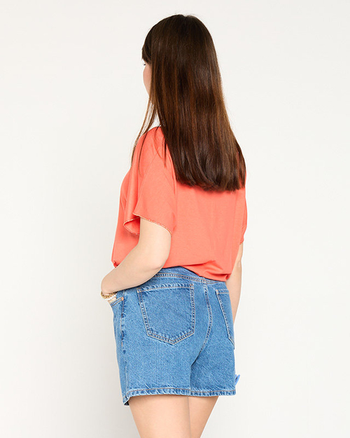 Помаранчева жіноча футболка з золотим принтом