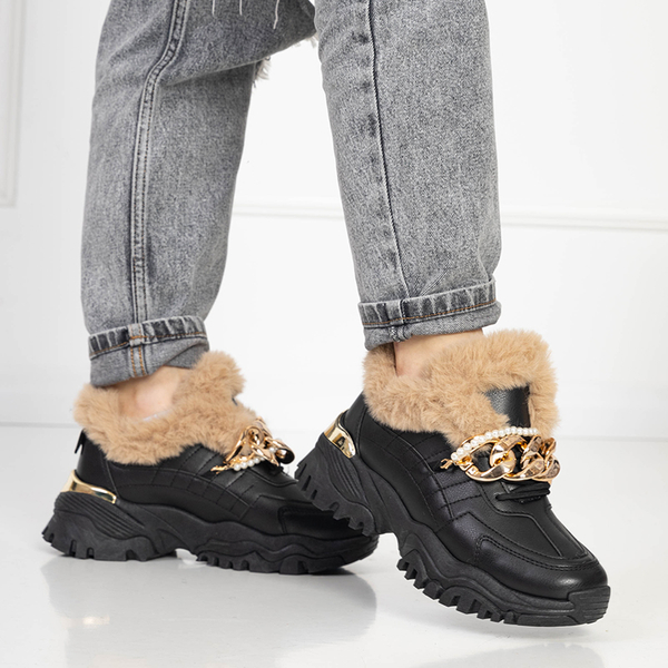 Černá sportovní obuv pro ženy s kožíškem Flixi - Obuv