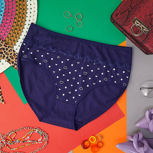 Труси жіночі бавовняні темно-сині з сердечками - Нижня білизна