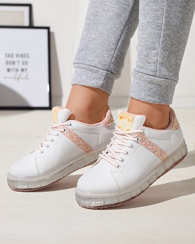Жіночі спортивні кросівки білого кольору з рожевими вставками Asxa- Footwear