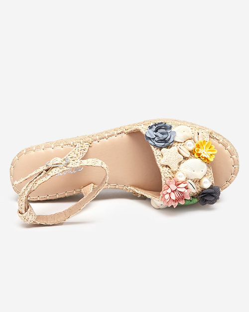 Бежеві жіночі босоніжки a'la еспадрільі з декоративним верхом Soramis - Взуття