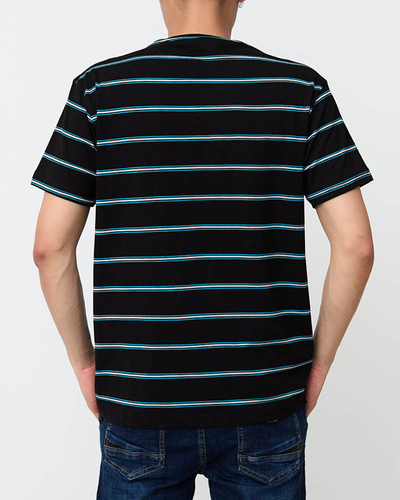 Чоловіча чорна бавовняна футболка в смужку - Одяг