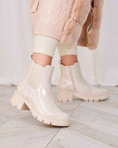 Royalfashion Бежеві лаковані жіночі утеплені черевики Angel Steps