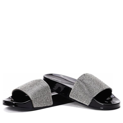 Czarne klapki z cyrkoniami Eliana - Obuwie