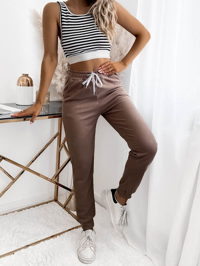 Royalfashion Hnědé dámské tepláky PLUS SIZE