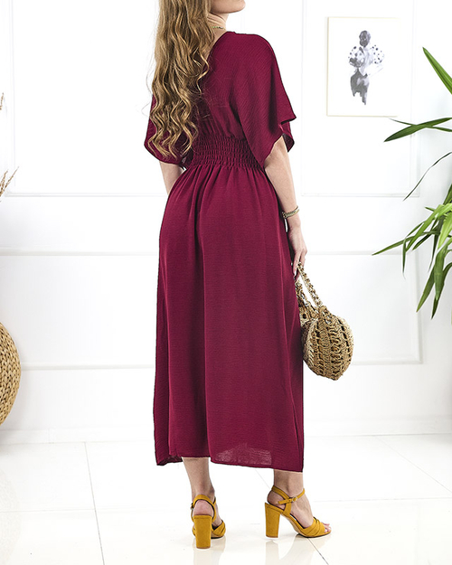 Бордова жіноча сукня міді PLUS SIZE- Одяг