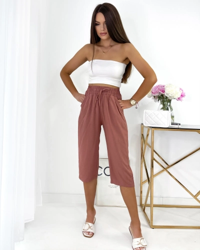 Жіночі тканинні шорти Royalfashion Коричневі довжиною 3/4