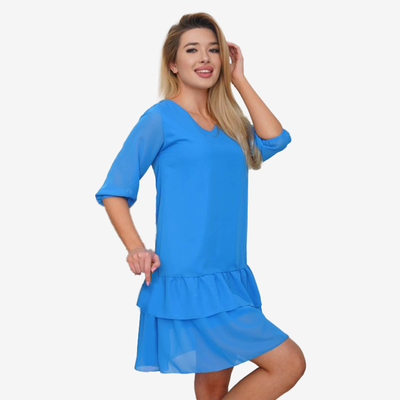 Dámské modré šaty s volánky - Oblečení