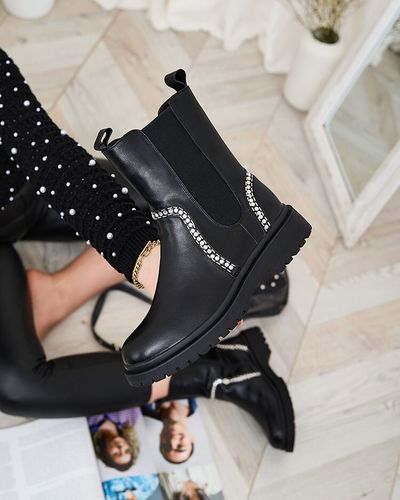 Royalfashion Černé dámské vysoké kozačky s krystaly Seysiella