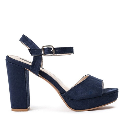 Granatowe sandały na słupku Nika - Obuwie