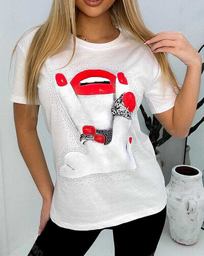 Royalfashion Dámské tričko s potiskem a zirkony