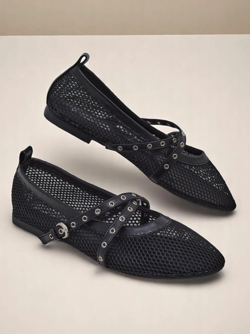 Балетки Royalfashion Arethusa Nero з сітки на плоскій підошві