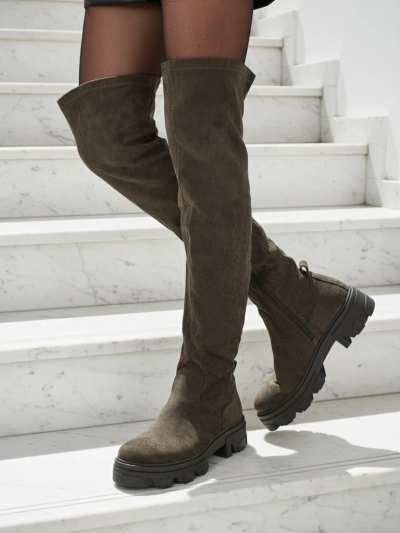 Dámské kozačky nad koleno eko semišové Maelin