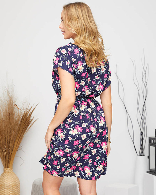 Літнє жіноче темно-синє плаття в квіточку - Одяг