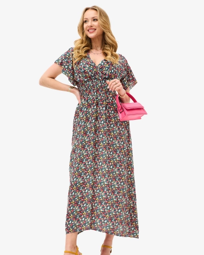 Květinově zelené dámské midi šaty s obálkovým výstřihem - Oblečení