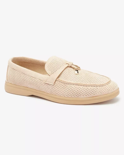 Жіночі ажурні мокасини з золотим декором бежевого кольору Sulewia- Взуття