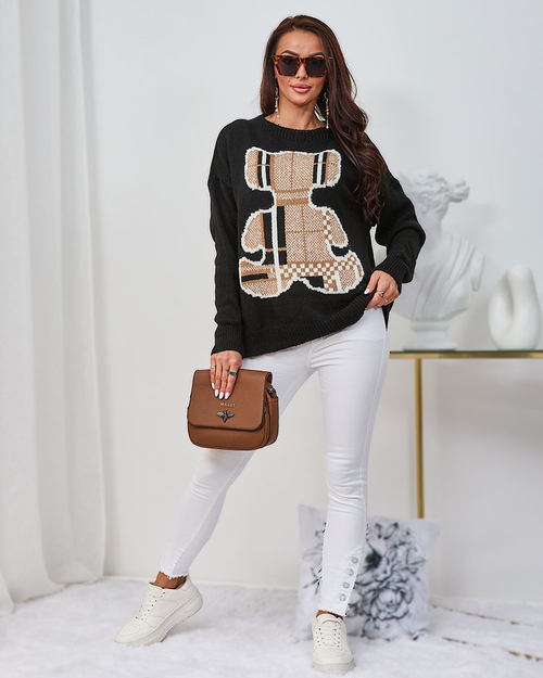 Жіночий светр з ведмедиком Royalfashion чорний