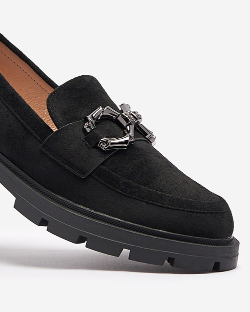 Чорні жіночі мокасини з еко замші з орнаментом Ihetri- Взуття